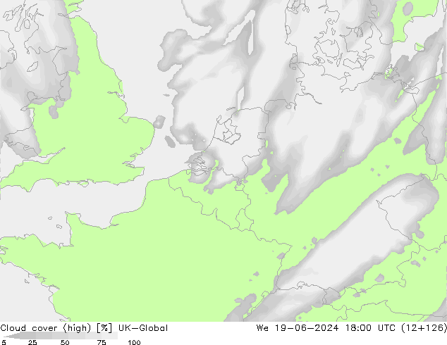 Cloud cover (high) UK-Global We 19.06.2024 18 UTC