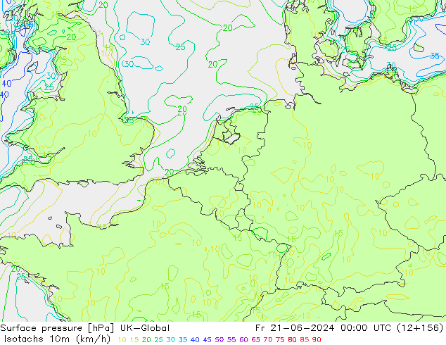 Isotachs (kph) UK-Global пт 21.06.2024 00 UTC