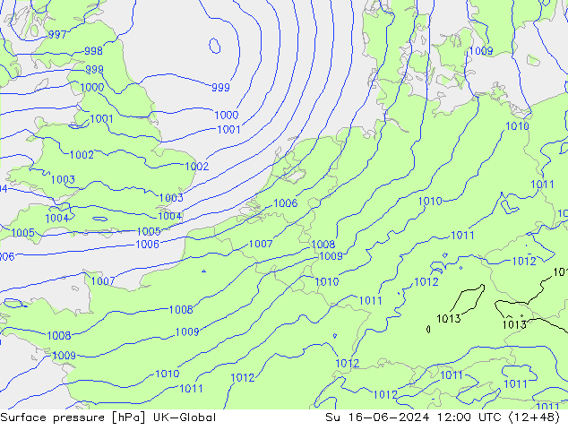 Surface pressure UK-Global Su 16.06.2024 12 UTC