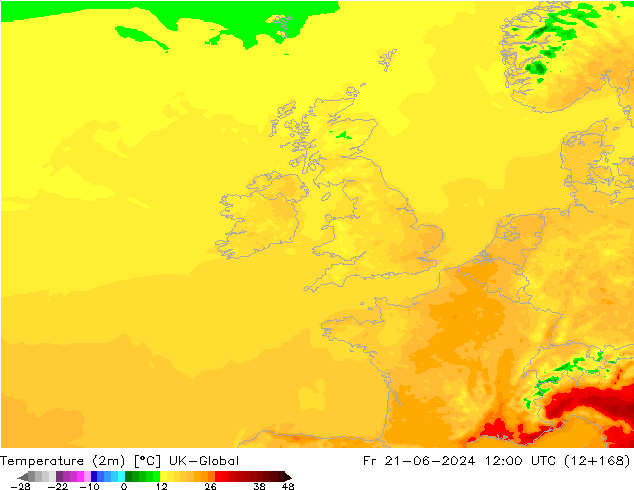 Temperature (2m) UK-Global Pá 21.06.2024 12 UTC
