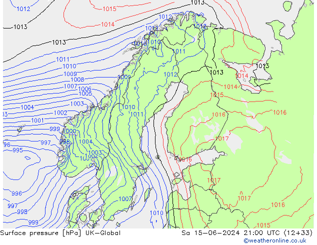 Surface pressure UK-Global Sa 15.06.2024 21 UTC