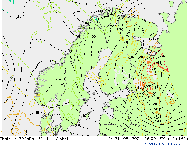 Theta-e 700hPa UK-Global Fr 21.06.2024 06 UTC