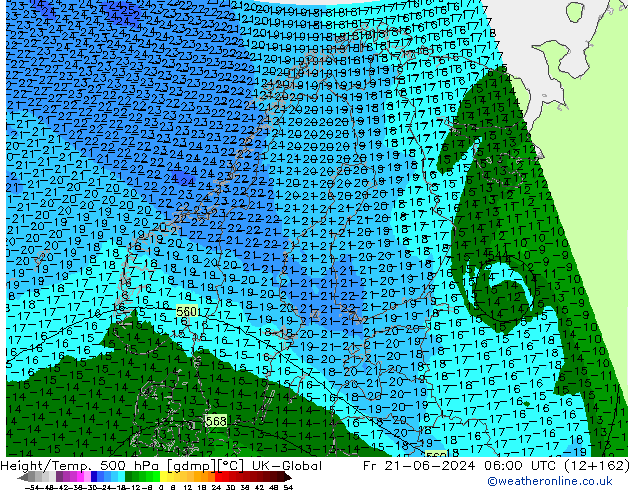 Yükseklik/Sıc. 500 hPa UK-Global Cu 21.06.2024 06 UTC