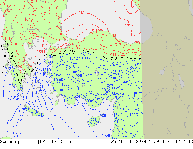 Luchtdruk (Grond) UK-Global wo 19.06.2024 18 UTC