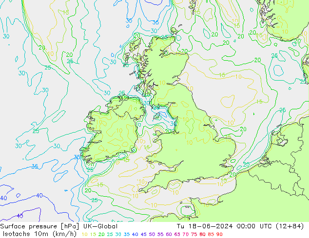 Isotachs (kph) UK-Global  18.06.2024 00 UTC