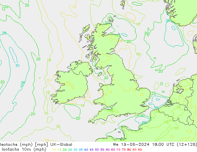 Izotacha (mph) UK-Global śro. 19.06.2024 18 UTC
