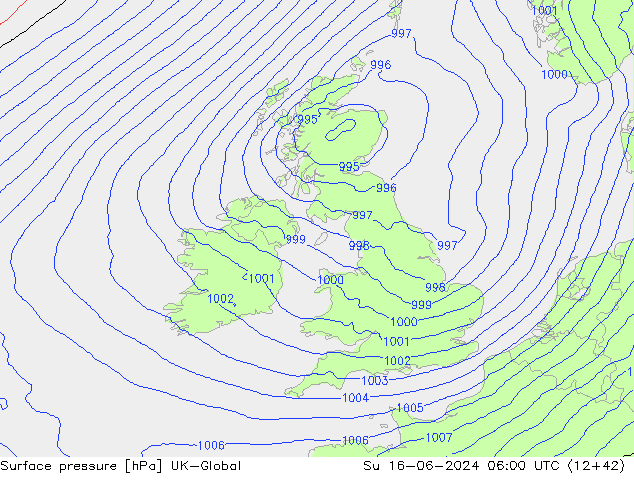 Surface pressure UK-Global Su 16.06.2024 06 UTC