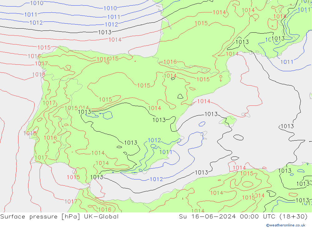 Luchtdruk (Grond) UK-Global zo 16.06.2024 00 UTC
