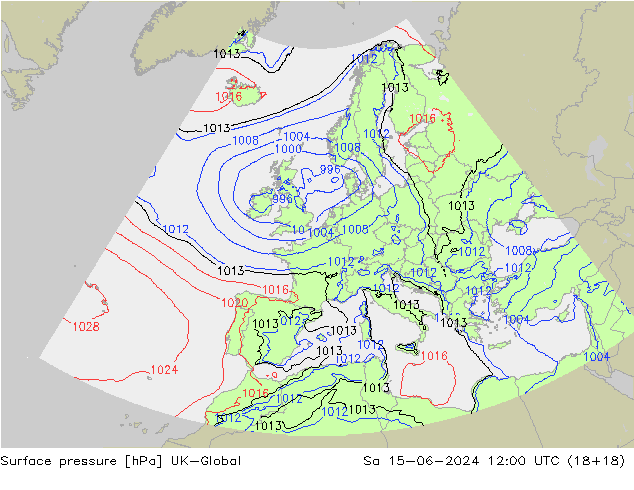 Surface pressure UK-Global Sa 15.06.2024 12 UTC