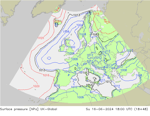 Surface pressure UK-Global Su 16.06.2024 18 UTC