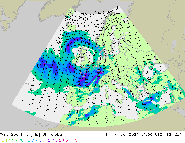 Wind 850 hPa UK-Global Fr 14.06.2024 21 UTC