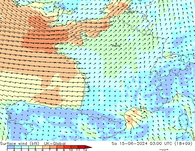 Surface wind (bft) UK-Global Sa 15.06.2024 03 UTC