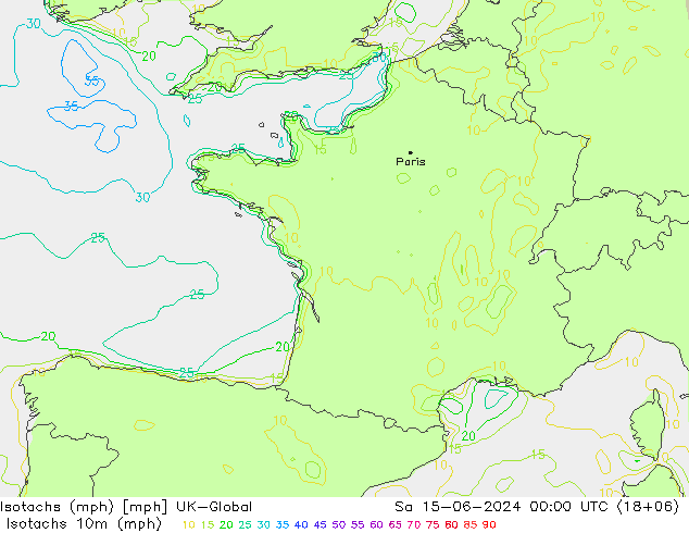 Isotachen (mph) UK-Global Sa 15.06.2024 00 UTC