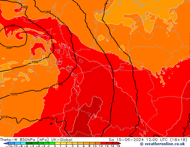 Theta-W 850hPa UK-Global Cts 15.06.2024 12 UTC