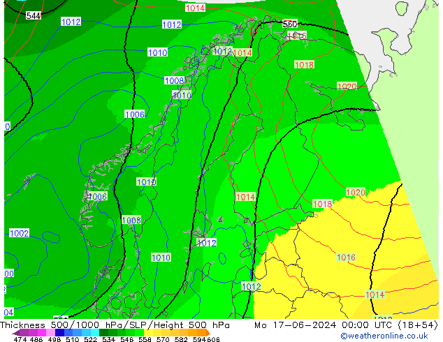 Thck 500-1000hPa UK-Global pon. 17.06.2024 00 UTC