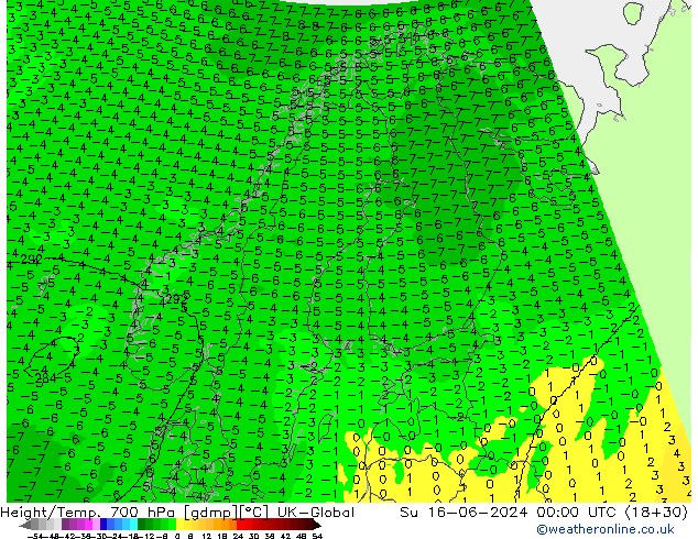 Height/Temp. 700 hPa UK-Global dom 16.06.2024 00 UTC