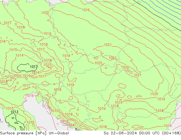 Pressione al suolo UK-Global sab 22.06.2024 00 UTC