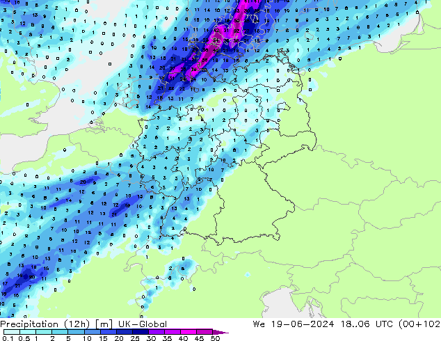 Precipitation (12h) UK-Global St 19.06.2024 06 UTC