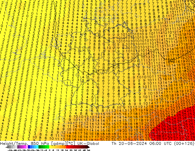 Hoogte/Temp. 850 hPa UK-Global do 20.06.2024 06 UTC