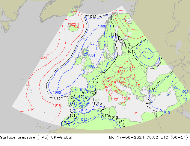 Presión superficial UK-Global lun 17.06.2024 06 UTC