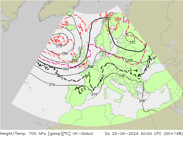 Yükseklik/Sıc. 700 hPa UK-Global Cts 22.06.2024 00 UTC