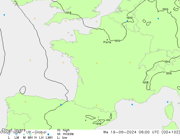 Wolkenschichten UK-Global Mi 19.06.2024 06 UTC