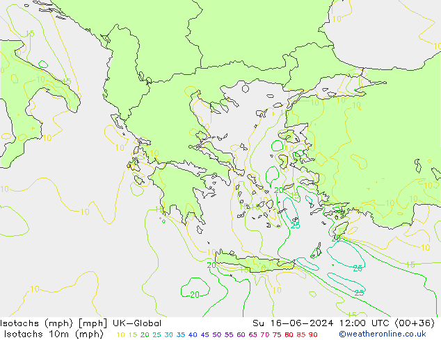 Isotachs (mph) UK-Global Su 16.06.2024 12 UTC
