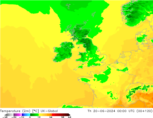 Temperature (2m) UK-Global Th 20.06.2024 00 UTC