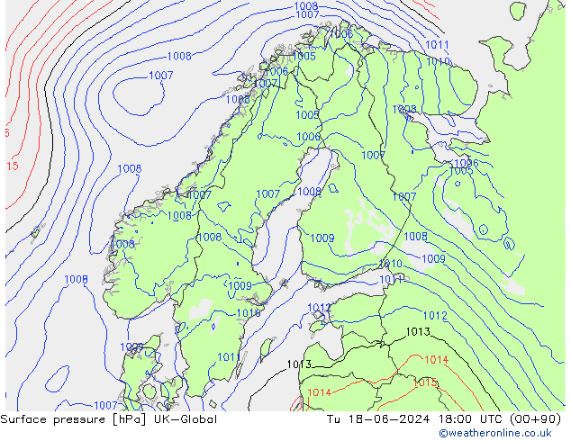 Pressione al suolo UK-Global mar 18.06.2024 18 UTC