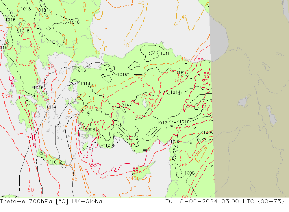 Theta-e 700hPa UK-Global Tu 18.06.2024 03 UTC