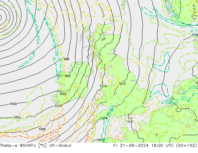 Theta-e 850hPa UK-Global  21.06.2024 18 UTC