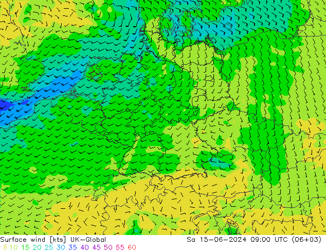 Surface wind UK-Global Sa 15.06.2024 09 UTC