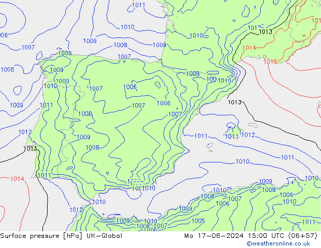 Surface pressure UK-Global Mo 17.06.2024 15 UTC