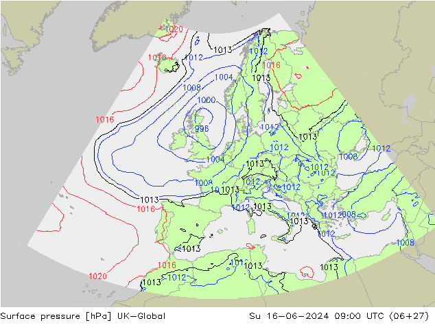 Atmosférický tlak UK-Global Ne 16.06.2024 09 UTC