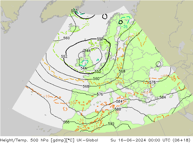 Height/Temp. 500 hPa UK-Global Ne 16.06.2024 00 UTC