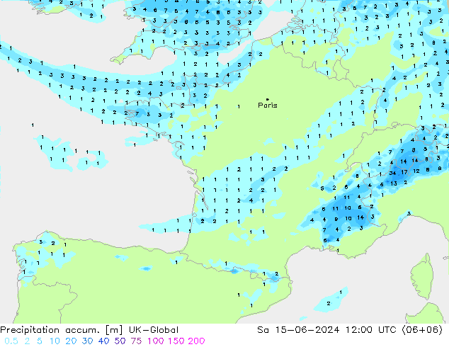 Precipitation accum. UK-Global So 15.06.2024 12 UTC