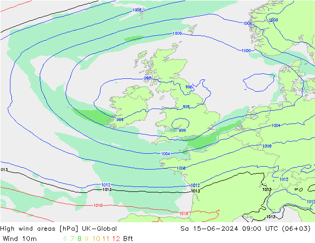 High wind areas UK-Global Sáb 15.06.2024 09 UTC