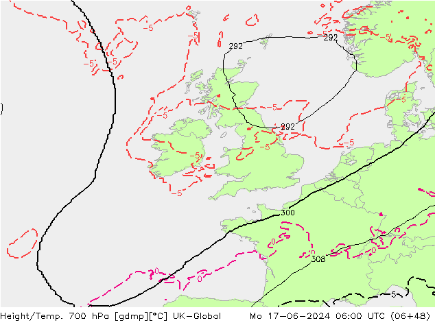 Height/Temp. 700 hPa UK-Global Seg 17.06.2024 06 UTC