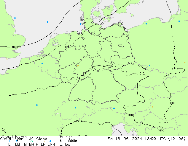 Cloud layer UK-Global sáb 15.06.2024 18 UTC