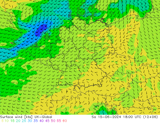 Surface wind UK-Global Sa 15.06.2024 18 UTC