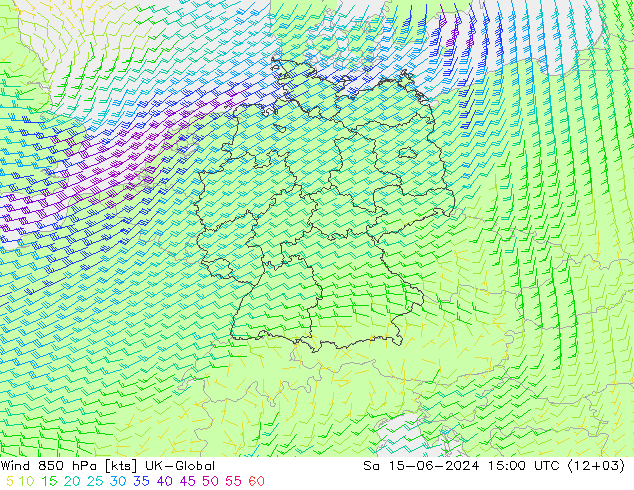 Wind 850 hPa UK-Global Sa 15.06.2024 15 UTC