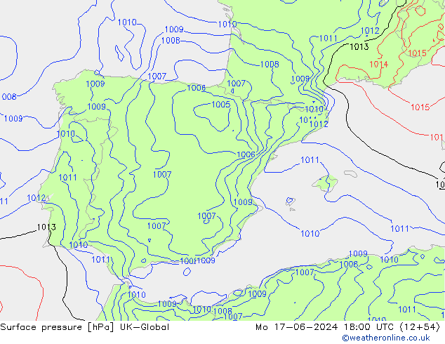 Atmosférický tlak UK-Global Po 17.06.2024 18 UTC