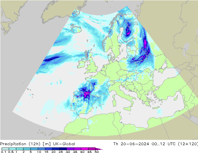 Precipitation (12h) UK-Global Th 20.06.2024 12 UTC