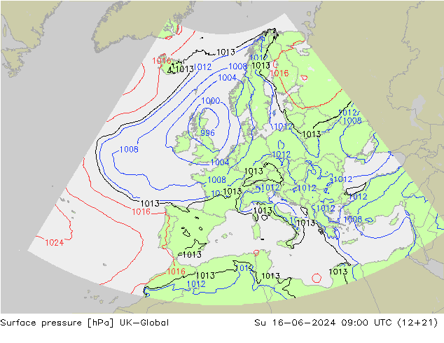 приземное давление UK-Global Вс 16.06.2024 09 UTC