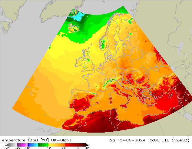 Sıcaklık Haritası (2m) UK-Global Cts 15.06.2024 15 UTC