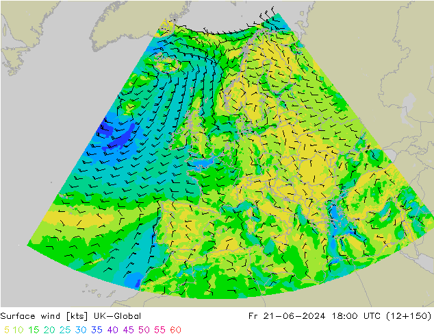 Wind 10 m UK-Global vr 21.06.2024 18 UTC