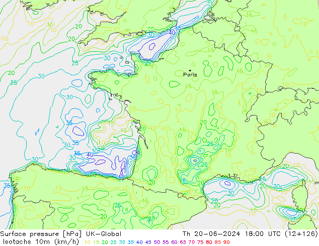 Isotachs (kph) UK-Global чт 20.06.2024 18 UTC