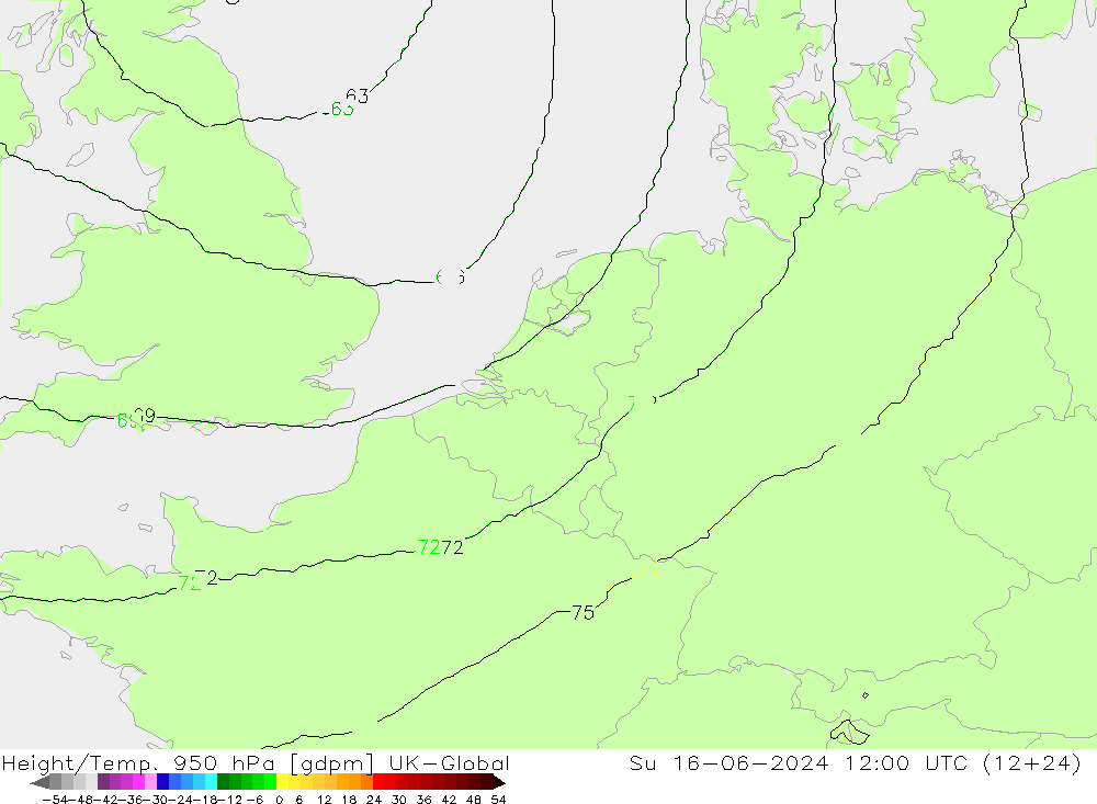 Height/Temp. 950 гПа UK-Global Вс 16.06.2024 12 UTC