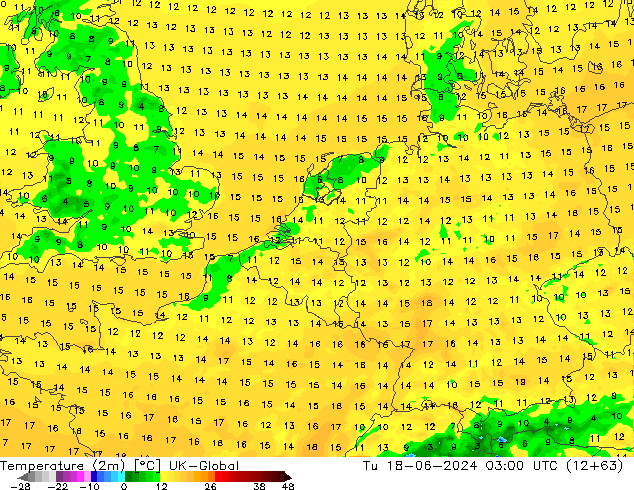 Temperature (2m) UK-Global Tu 18.06.2024 03 UTC