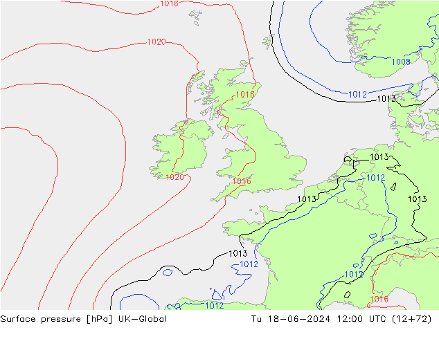 Atmosférický tlak UK-Global Út 18.06.2024 12 UTC